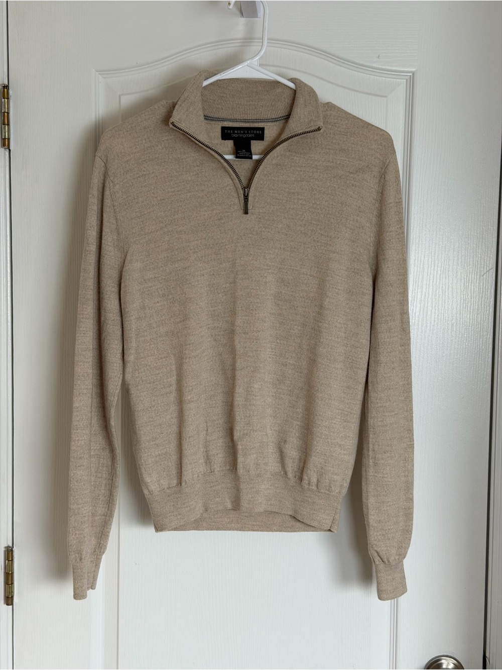 The Men's Store at Bloomingdale's Beige Quarter-Zip Knit Merino Wool Sweater M